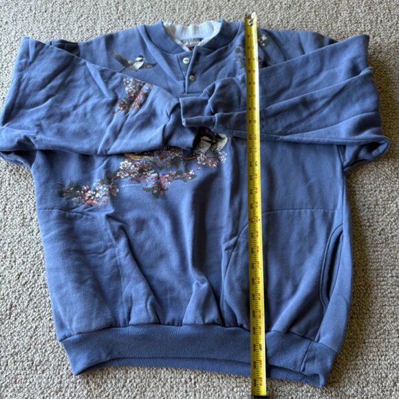 Vintage Art Unlimited Bird Sweatshirt | 80s Blue Button Neck | Cottagecore | L - Picture 14 of 14